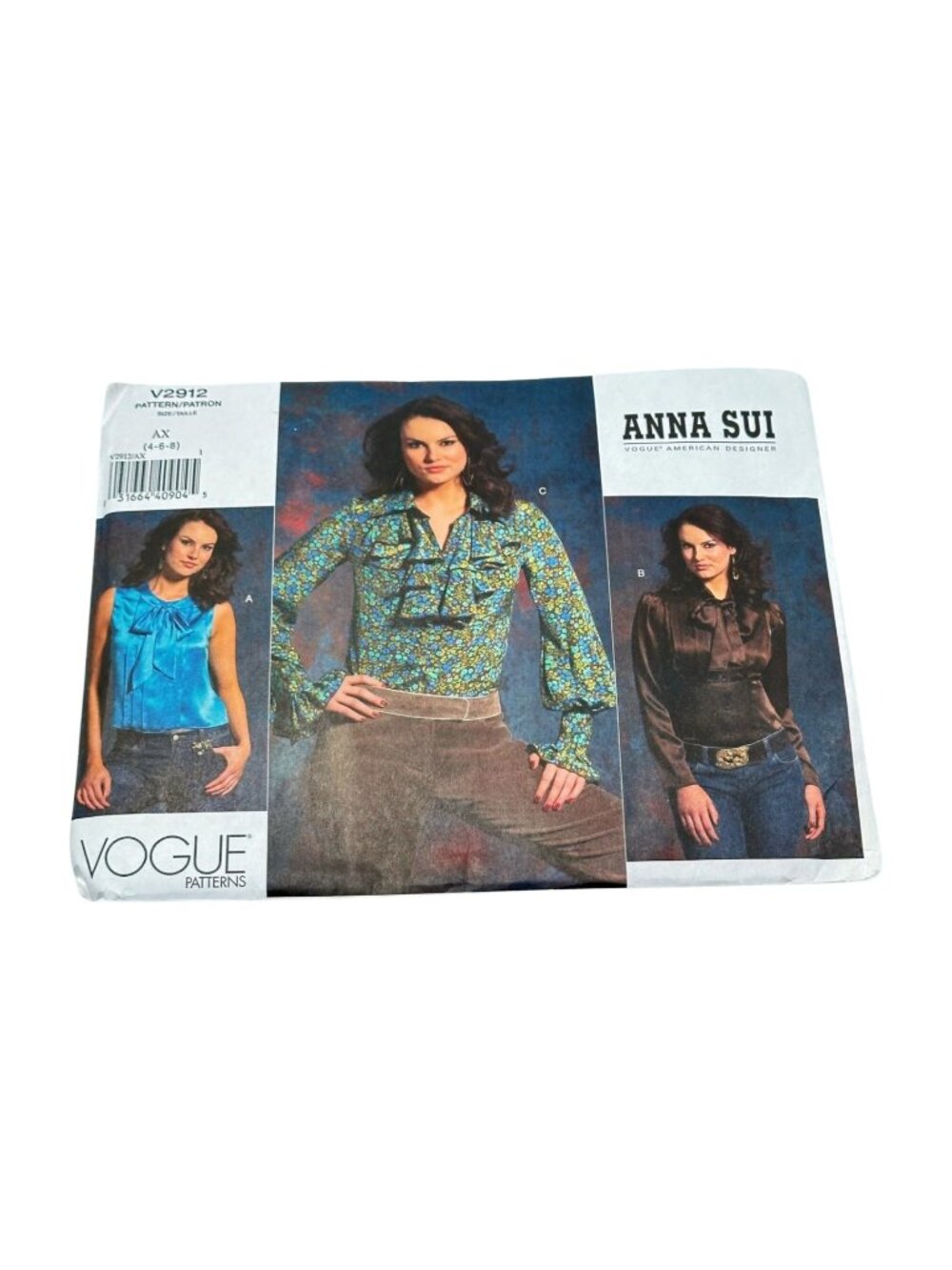 Vogue V2912 Anna Sui Size 4 6 8 Blouse Sewing Pattern Uncut